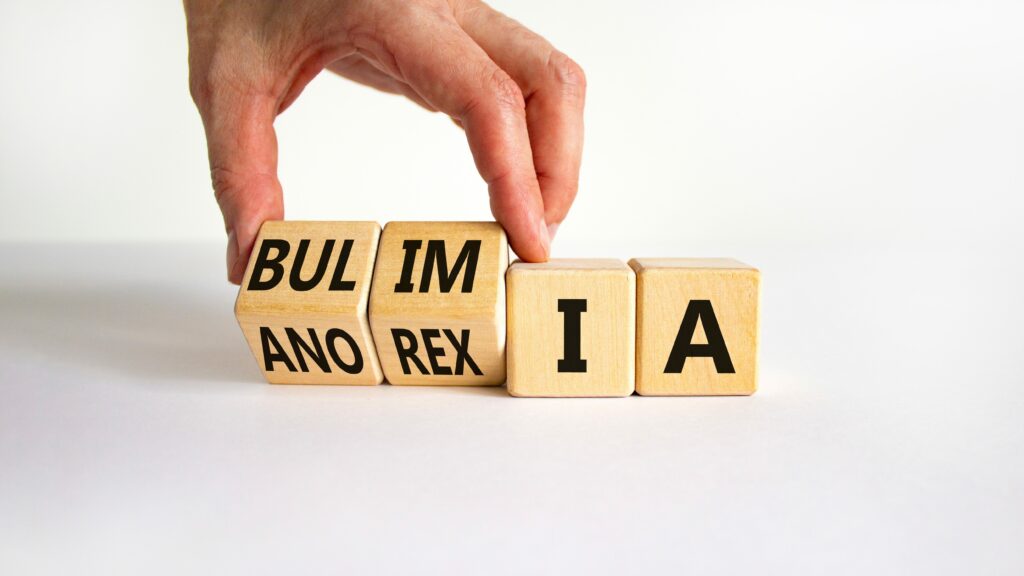 Bulimia and Anorexia written on wooden blocks.